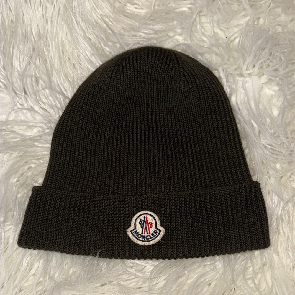 Moncler Black Knit Beanie with Logo Patch